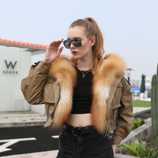 

women's fur & faux parka women with genuine hood short jacket winter thick warm coat fashion lady outerwear, Black