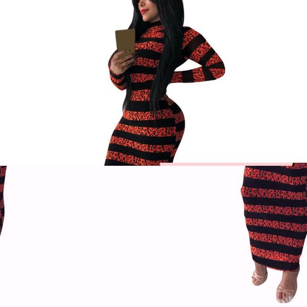 

casual dresses autumn striped print bodycon long dress elegant o neck women maxi 2021 sleeve party vestidos, Black;gray