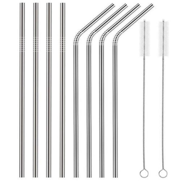 

2/4/8pcs drinking straw reusable straws with cleaner brush set eco friendly stainless steel metal for mugs