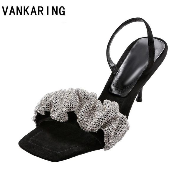 

dress shoes brand design bling women sandals thin high heel ankle strap gladiator stiletto wedding party woman, Black