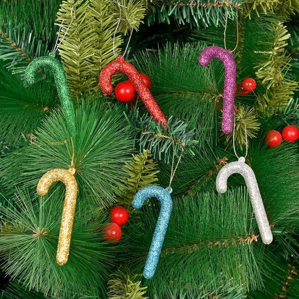 

christmas decorations 6pcs year gold glitter crutch snowflake xmas tree hanging ornament decor for home navidad 2021