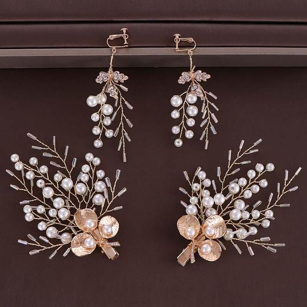 

hair clips & barrettes exquisite imitation pearl handmade woven hairclip set shiny charming gold alloy ear women jewelry accessories ml, Golden;silver