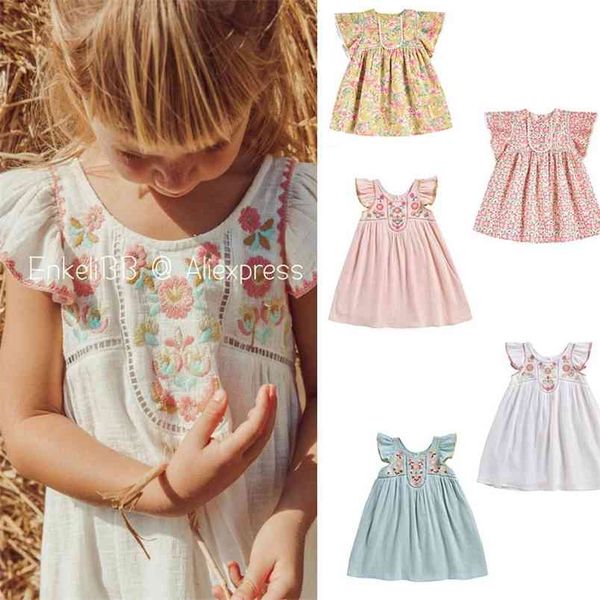 

toddler girl vintage embroidery dress lm 21 summer arrival clothes beaitiful flower short sleeve cotton 210619, Red;yellow