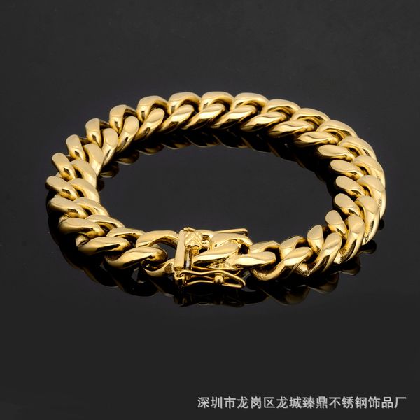 

solid 14k gold miami men's cuban curb link bracelet 8" heavy 98.7 grams 12mm 156 u2, Black