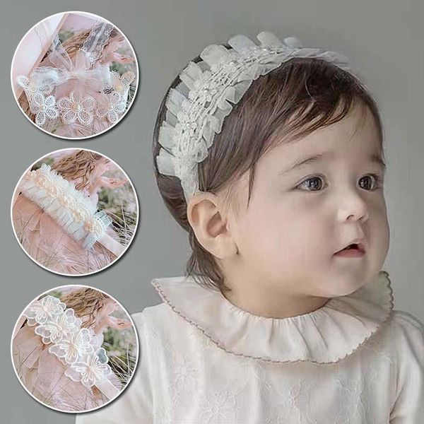 

newborn baby girl lace flower crown head band hair accessories embroidery headband bowknot princess party p props, Slivery;white