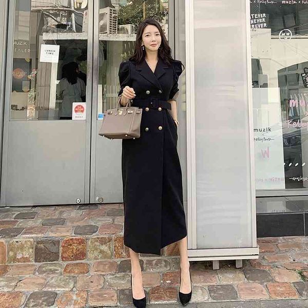 

autumn winter office lady runway designer women long trench coat double single notched collar wrap black maxi outwear 210603, Tan;black