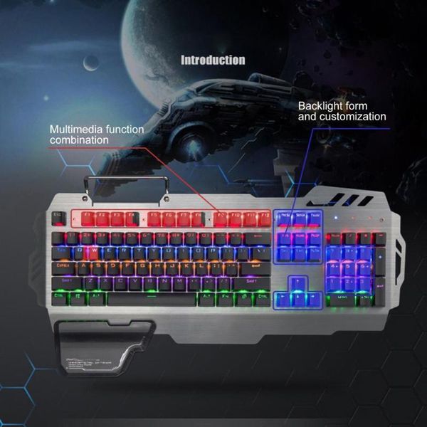 

keys 7-color backlight gaming mechanical keyboard cool blue switch metal waterproof usb wired for computer notebook keyboards
