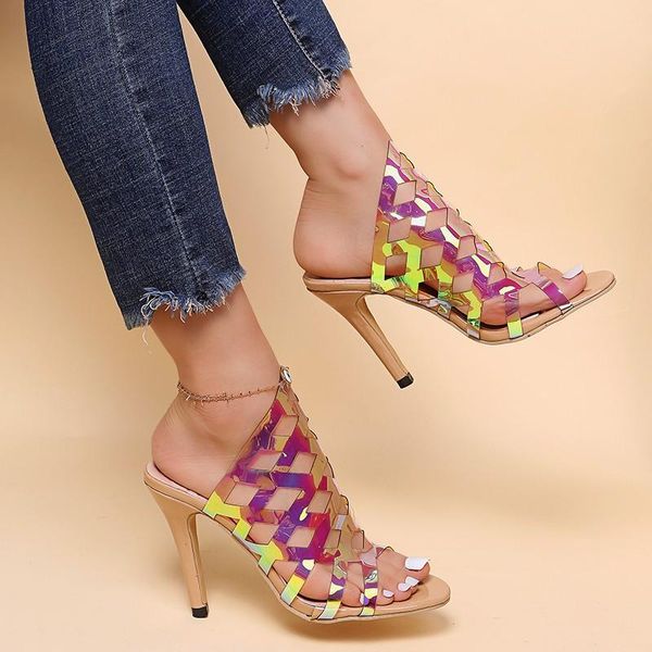 

fancy classic dress shoes 2021 women sandals summer fashion slippers open toe high heels females cross strap party laser ladies, Black