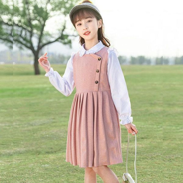 

clothing sets 2021 spring 2pcs girls autumn teen girl clothes kids suit children white shirts and sleeveless dress suits