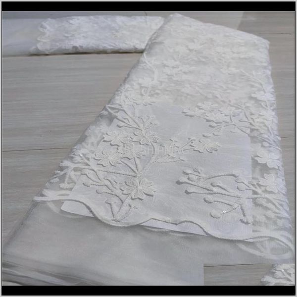 Ropa Ropa Africana Lentejuelas de alta calidad Últimas telas de tul francés Nigeriano Pure White Lace para boda 5 yardas Entrega de caída 2021