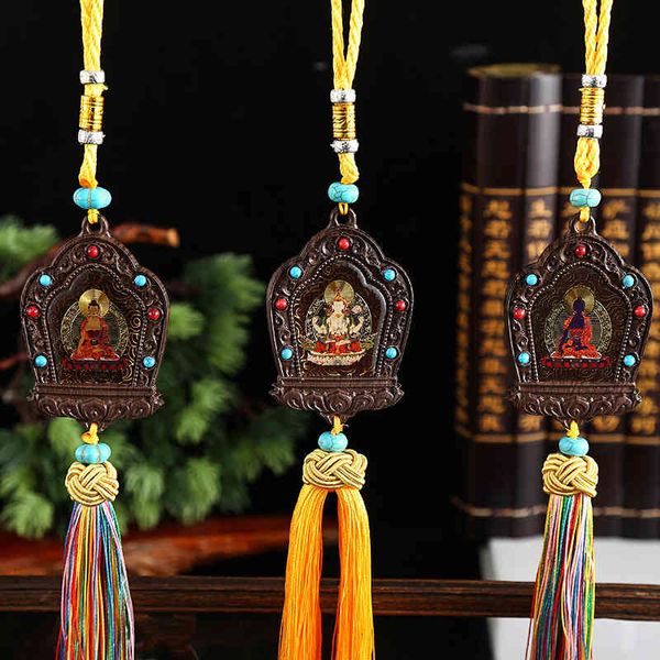 

socks brass hand-painted black gold thangka zodiac benmingfo car pendant men's and women's jewelry, Black;white