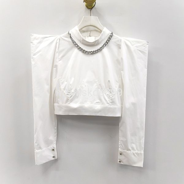 

women's t-shirt 6264 xiaozhongchao brand autumn winter long sleeve versatile shirt personality chain cotton women, White