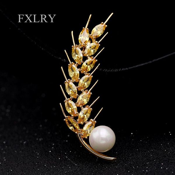 

pins, brooches fxlry vintage jewelry gold tone harvest cz yellow ear wheat pearl for women party dress, Gray