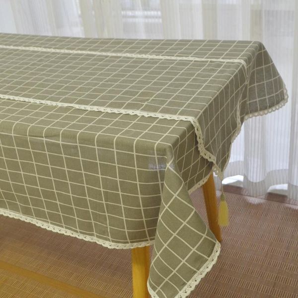

table cloth rectangle print gray lattice linen cotton tablecloth tassel lace runner home cover christmas dinner