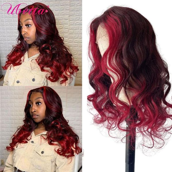 

lace wigs 99j omber burgundy body wave t part human hair curly frontal brazilian remy for black women, Black;brown