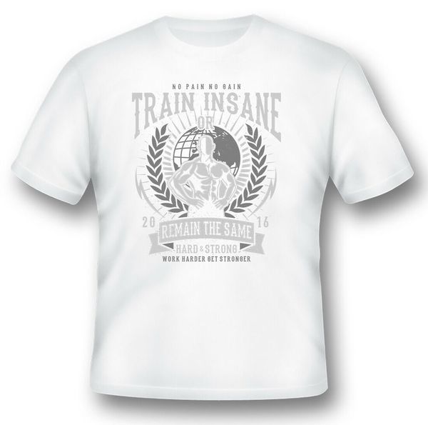 

train insane no pain no gain weightlifting black or white tee shirt, White;black