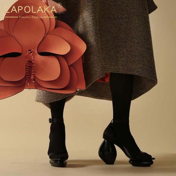 Stiefel Lapolaka Mode 2021 Frauen Schuhe Seltsame Heels Ins Trendy Catwalk Shiny Sliver Schwarz Helle Gothic Damen