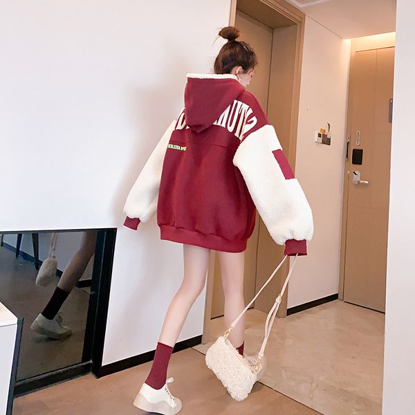 

hoodies winter 2021 plush hoodie women's thickened cashmere coat korean loose large clothes fashion, Black
