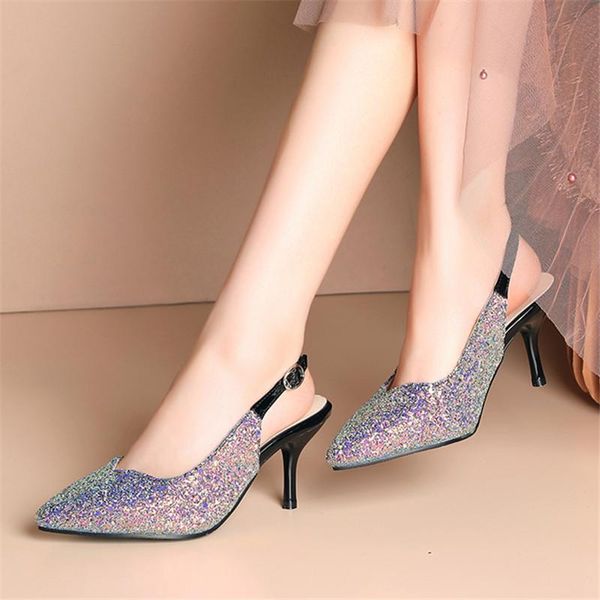 

dress shoes 2021 women pumps spring summer sequins elegant wedding shallow size 32-43 comfortable high heels, Black