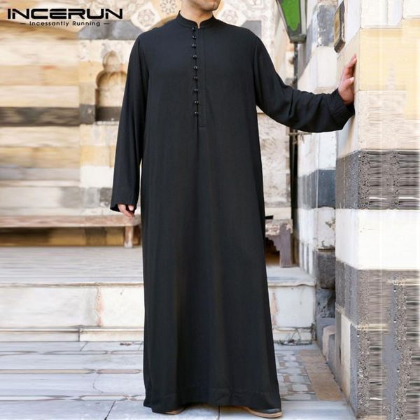 

ethnic clothing fashion muslim men jubba thobe solid long sleeve thin robes 2021 stand collar dubai islamic arabic kaftan abaya incerun 5xl1, Red