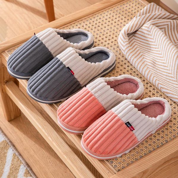 

slippers 2022 winter indoor women warm house plush soft cotton non-slip floor shoes home for bedroom, Black