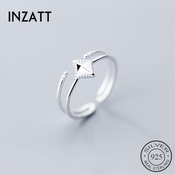

cluster rings inzareal 925 sterling silver geometric rhombus opening ring for fashion women party minimalist line punk fine jewelry, Golden;silver