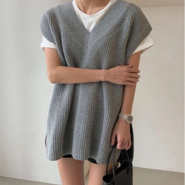 

autumn winter chic v-neck loose vest warm women, White