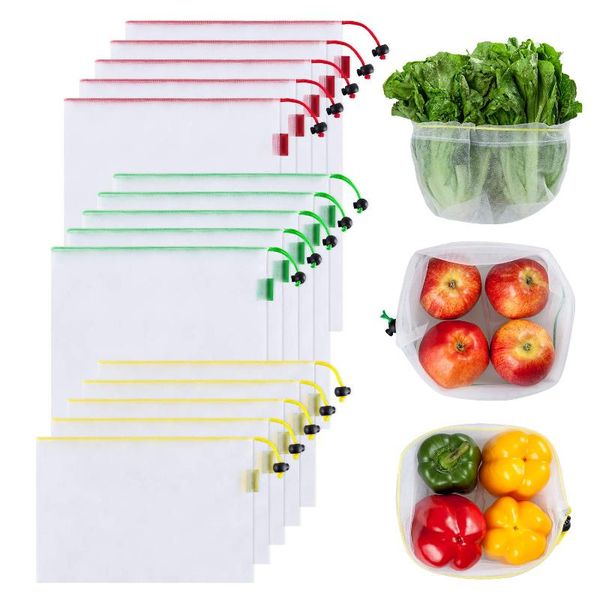 

hanging baskets 15 piece zero waste product bag reusable mesh with drawstring 3 sizes