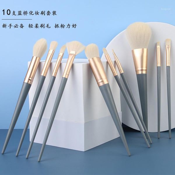 

same style 10 blue bridge makeup brush set super soft eye shadow face powder foundation beauty tools brushes1