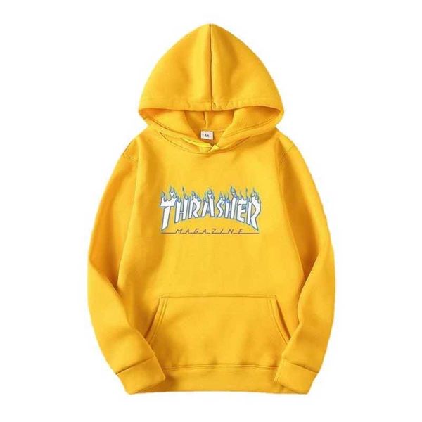 

biber's same flame printed plush sweater hooded street hip hop kirin arm jacket hoodie2021, Black