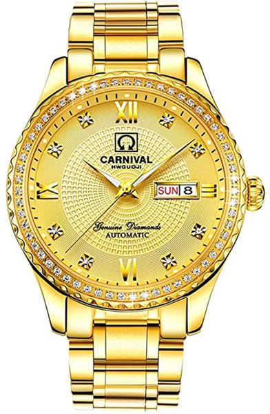 

swiss brands men's automatic watches gold silver stainless steel waterproof calendar diamond wrist watch, Slivery;brown