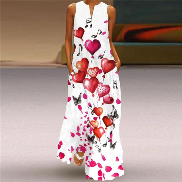 

casual dresses love balloon print maxi dress woman party night women sleeveless v-neck summer cami with pockets, Black;gray