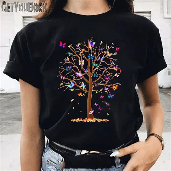 

funny butterfly print black womens t shirt summer girl harajuku 90s tee female cute clothes,drop ship, White