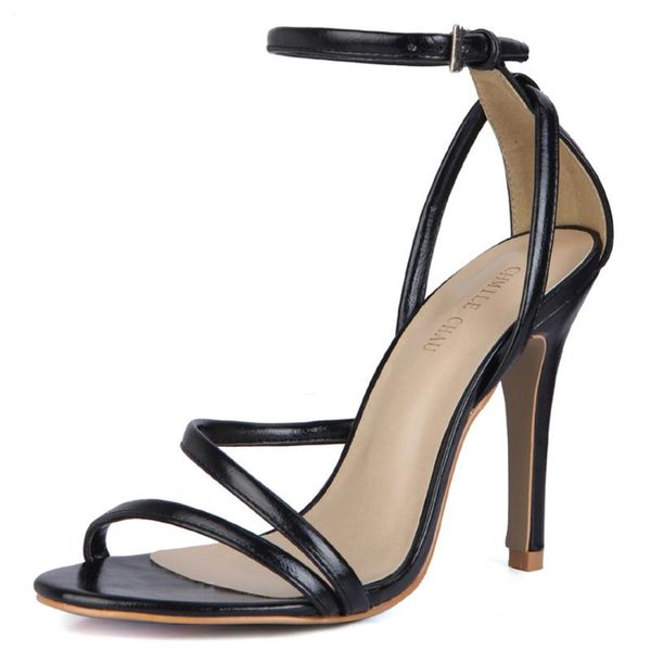 

summer 10cm high heeled sandals fashion stiletto thin heel ankle strap open toe dress party women shoes 6-9l, Black