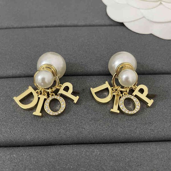 

design jewelry new letter pearl 925 silver needle high version earrings