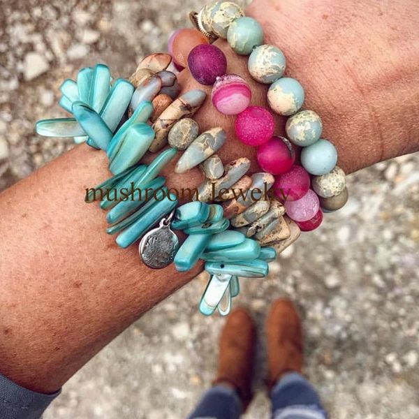 

charm bracelets boho opal african jasper and agates stone clip stretch stack bracelet, Golden;silver