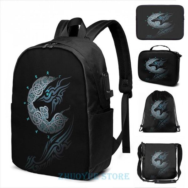 

backpack funny graphic print ragnarok moon usb charge men school bags women bag travel laptop