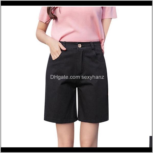 

capris womens clothing apparel drop delivery 2021 large summer short women solid pocket elastic high waist cotton casual female five pants p, Black;white