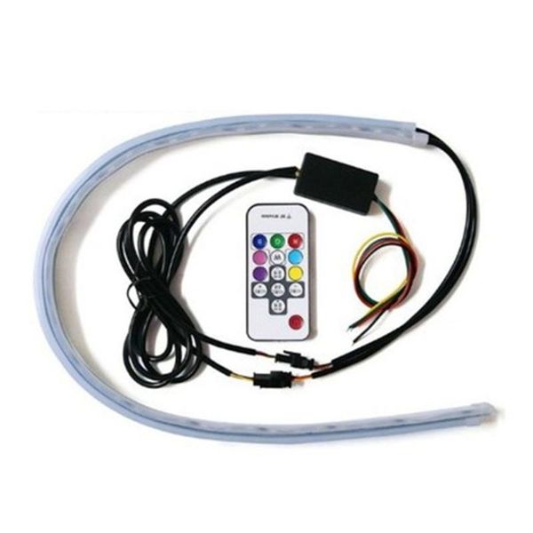 

interior&external lights 2pcs car sequential flowing rgb daytime running light drl remote multi color led strip turn signal for headlight