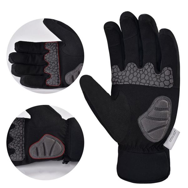 Велосипедные перчатки -10 ° C Зима для мужчин Женщины Водонепроницаемый Ветрозащитный Сенсорный экран Теловые походы лыжи M / L / XL (черный)