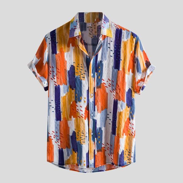 

men's casual shirts hawaiian shirt colorful hand-painted short sleeve button up turn-down collar summer loose #35, White;black