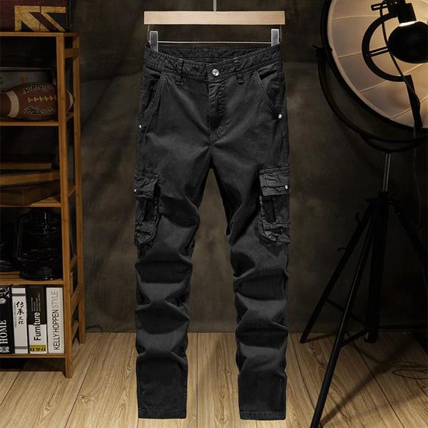 

men's pants 2021 spring and fall cotton cargo men overalls army military style tactical workout straight trousers, Black