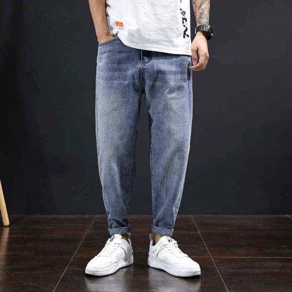 

light 2021 blue simple jeans men's loose straight tube large size fashion brand small foot harlan pants trend
