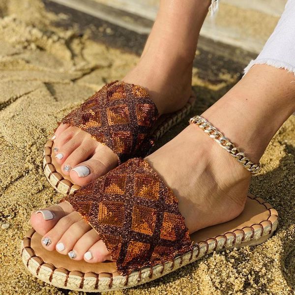 

fashion slippers outer wear summer women's casual sequins shoes breathable outdoor leisure sandals bohemia plus size1, Black