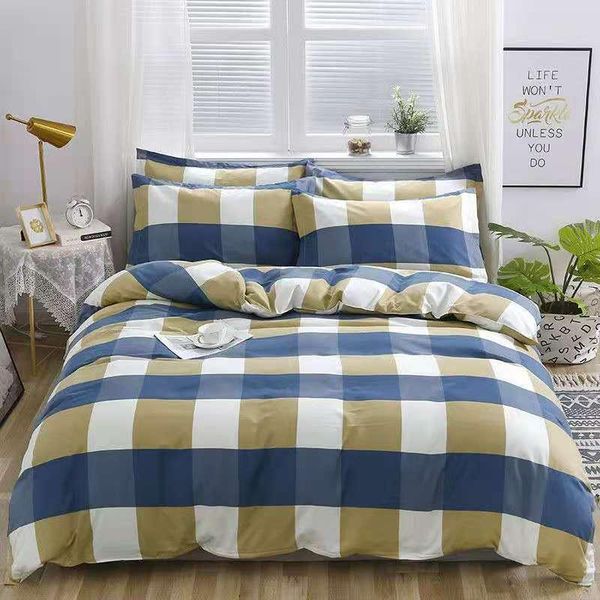 

bedding sets luxury set, plaid sheets, bedspread, duvet cover, nordic household large fresh and brushed simple printed double bed