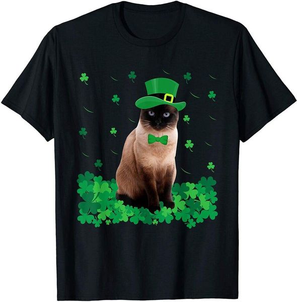 

st patrick's day siamese irish shamrock cat lover t-shirt size s-5xl, White;black