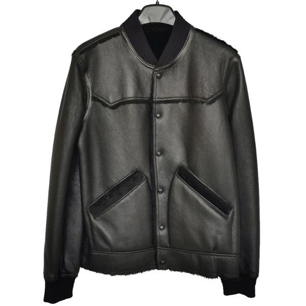 

men's leather & faux clearance factory super quality natural fur coat winter men shearling man warm clothing m491, Black