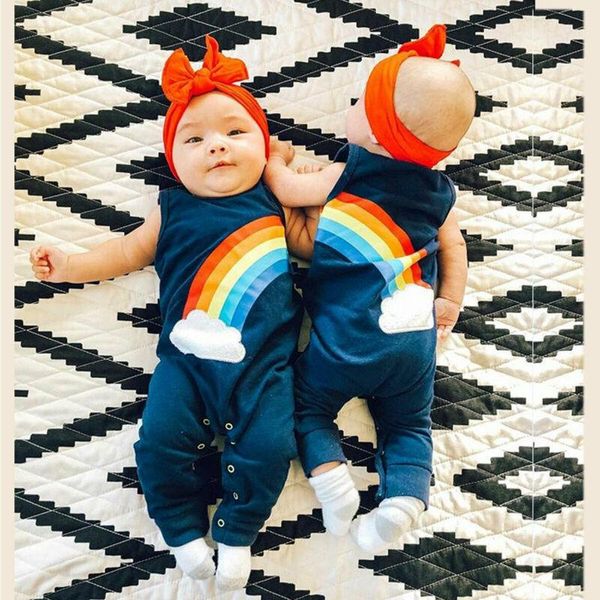 

jumpsuits toddler baby boy girl rainbow print cotton romper jumpsuit summer cute sleeveless sunsuit clothes, Blue
