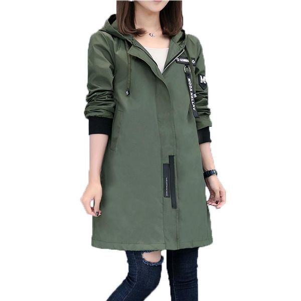 

women's trench coats 2021 spring autumn coat women causal long sleeve with hood medium army green female, Tan;black