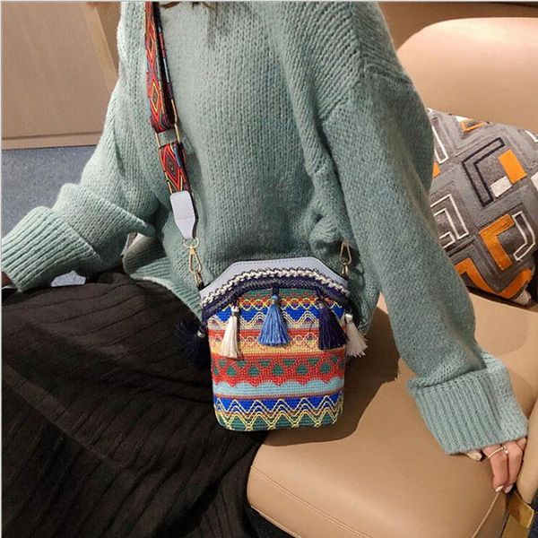 

shoulder bags casual hand woven hobo crossbody ethnic straw women handbag retro flap rattan beach tassel messenger